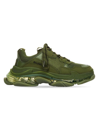 Balenciaga Triple S Clear Sole Mesh, Nubuck And Leather Sneakers In Kaki