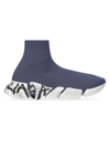 Balenciaga Men's Speed 2.0 Graffiti Recycled Knit Sneaker In Stone Blue