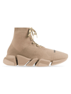 Balenciaga Speed 2.0 Lace-up Knit Sneakers In Beige