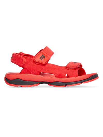 Balenciaga Tourist Logo-embroidered Two-strap Ripstop Sandals In Red