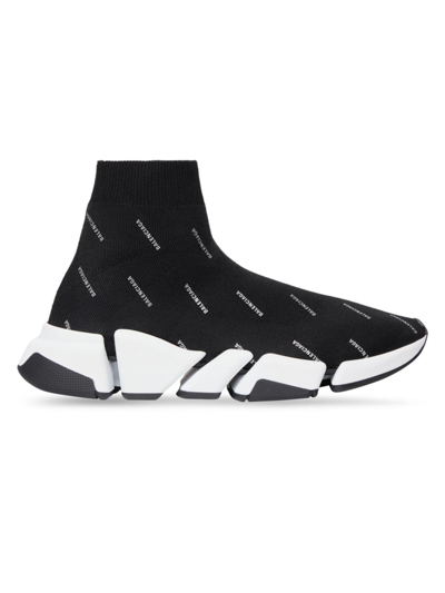 Balenciaga Men's Speed 2.0 Recycled Knit Sneaker Reflective All Over Logo In Black White