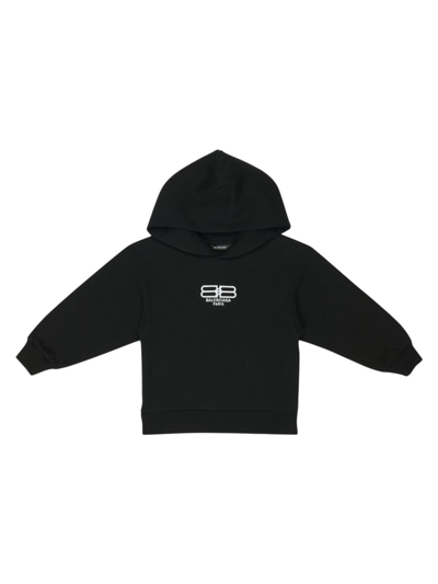 Balenciaga Kids' Bb Paris Icon Cotton Hoodie In 黑色