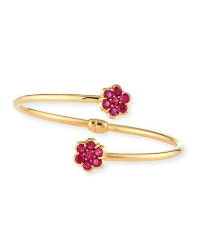Bayco 18k Gold & Ruby Floral Bypass Bracelet