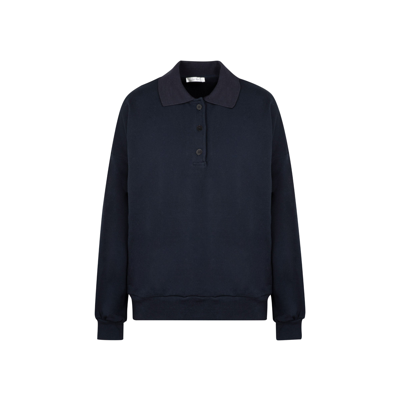 The Row Corzas Long Sleeves Cotton Polo T-shirt In Blue