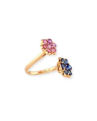 Bayco 18k Rose Gold Flower Bypass Ring With Pink & Blue Sapphires
