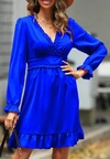 Anna-kaci Lace V-neck Ruffle Swing Dress In Blue