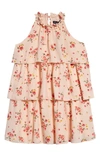 AVA & YELLY KIDS' FLORAL TIERED HALTER DRESS