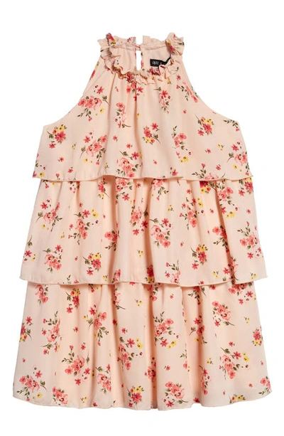 Ava & Yelly Kids' Floral Tiered Halter Dress In Pink