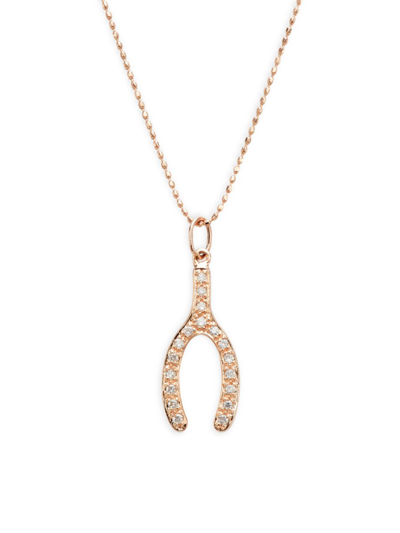 Sydney Evan Women's 14k Rose Gold & 0.14 Tcw Diamond Medium Wishbone Pendant Necklace/18"