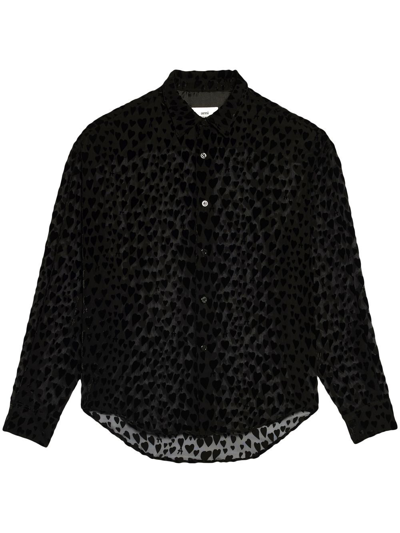 Ami Alexandre Mattiussi Logo-jacquard Long-sleeve Shirt In Black