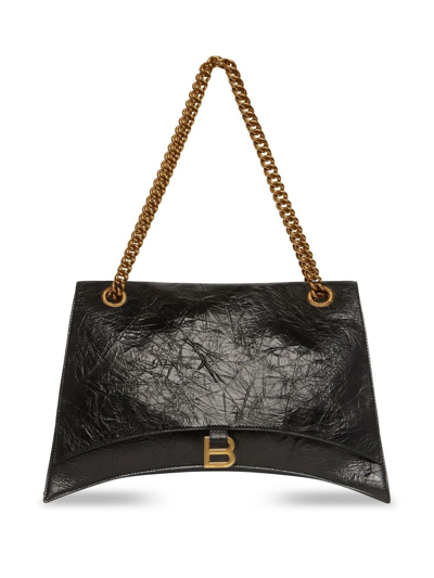 Balenciaga Crush Large Crinkled Leather Chain Shoulder Bag In Black