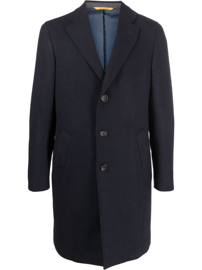 Canali Single-breasted Cashmere Coat In Blue