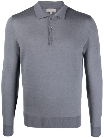 Canali Long-sleeve Wool Polo Shirt In Grey