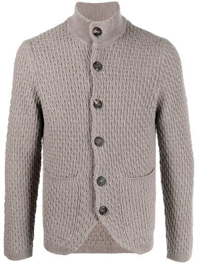 Canali Textured-knit Merino Wool Cardigan In Neutrals