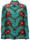 La Doublej Boy Flower And Wave Print Button-down Silk Shirt In Blue