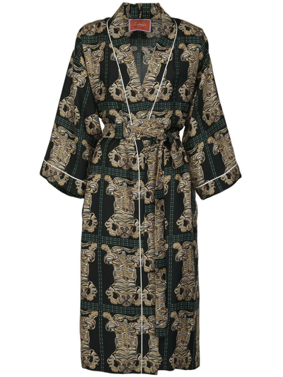 LA DOUBLEJ TIGER-PRINT SILK ROBE