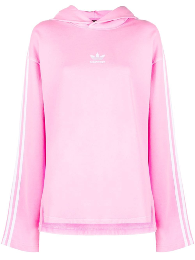 Balenciaga X Adidas Three-stripe Jersey Hoodie In Neon Pink