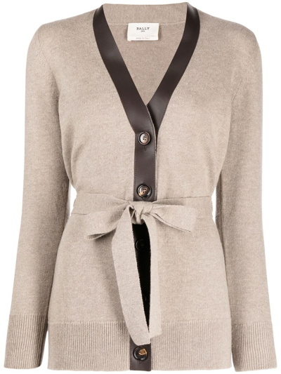 Bally Tie-waist Wool Cardigan In Brown