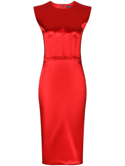 Dolce & Gabbana Sleeveless Silk Midi Dress In Red