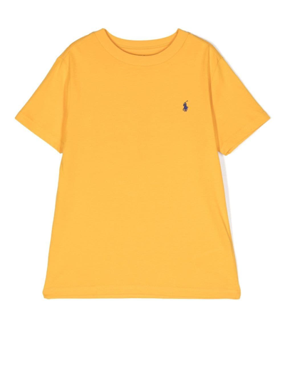 Ralph Lauren Kids' Embroidered-logo Cotton T-shirt In Yellow