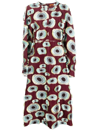 Colville Frayed-detail Graphic-print Dress In Red