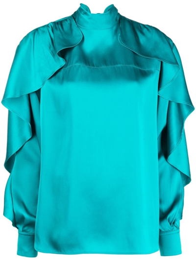 Colville Ruffled-sleeve Satin Blouse In Blue