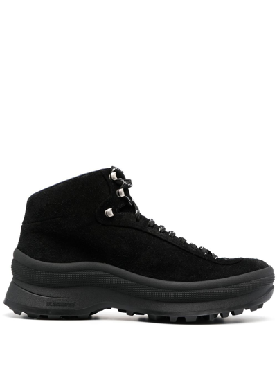 Jil Sander Suede Hiking Boots In Black
