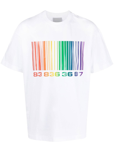 Vtmnts Barcode-print Crew-neck T-shirt In White