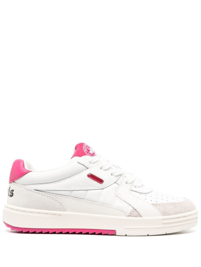 Palm Angels Palm University Mixed Leather Sneakers In White Fuchsia
