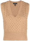 Rag & Bone Elizabeth Cropped Cable-knit Wool, Cotton And Alpaca-blend Vest In Brown