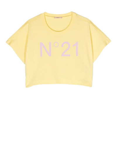 N°21 Kids' Logo印花短款t恤 In Yellow