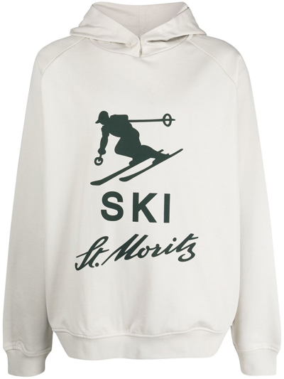 Bally Ski Graphic-print Cotton Hoodie In Silver Birch