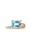 Mateo Point Of Focus 14-karat Gold, Topaz And Diamond Ring In Blue