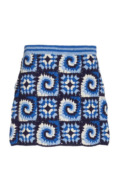 Staud Brazing Cotton Crochet Miniskirt In Blue