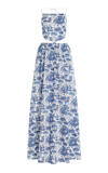 Staud Myla Halterneck Cutout Printed Cotton-blend Poplin Maxi Dress In Multi