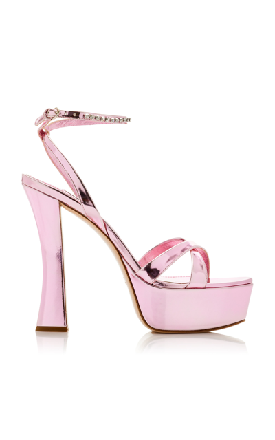 Miu Miu Décolleté Bejeweled Leather Platform Sandals In Pink