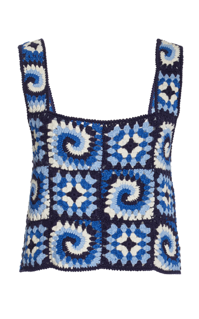 Staud Cotton Psychedelic Crocheted Tank Top In Acid Cobalt