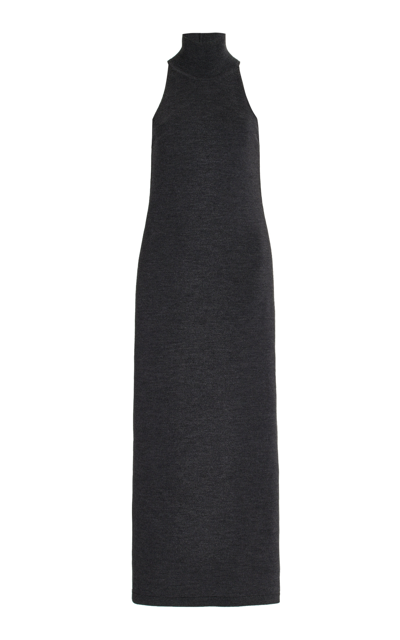 Totême Mock-neck Sleeveless Wool Midi Sweater Dress In Dark Grey Melange