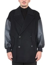 Alexander Mcqueen Leather-trim Double-breasted Jacket In Black