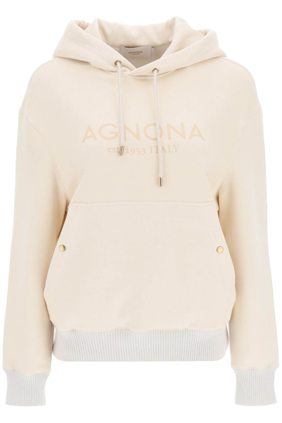 Agnona Logo Hoodie With Cashmere Finishings In Beige