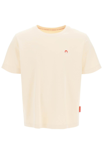 Marine Serre Logo-embroidered Organic Cotton-jersey T-shirt In Beige