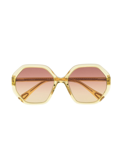 Chloé Kids' Round Frame Sunglasses In Yellow