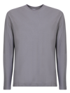 Zanone Long-sleeved Grey Cotton T-shirt With Classic Crew Neckline In Grey