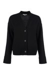 Vince Shaker Stitch V-neck Wool & Cashmere Cardigan In Black