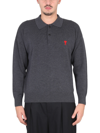 Ami Alexandre Mattiussi Ami Paris Ami De Coeur Drop Shoulder Polo Shirt In Grigio
