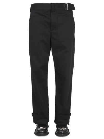 Alexander Mcqueen Cotton Pants W/ Buckles In Black