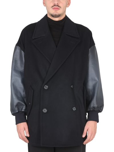 Alexander Mcqueen Leather-trim Double-breasted Jacket In Black
