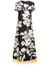 LA DOUBLEJ SWING FEATHER-TRIM SILK MAXI DRESS