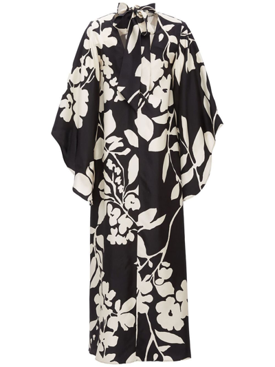 La Doublej Magnifico Floral-print Silk Maxi Dress In Black