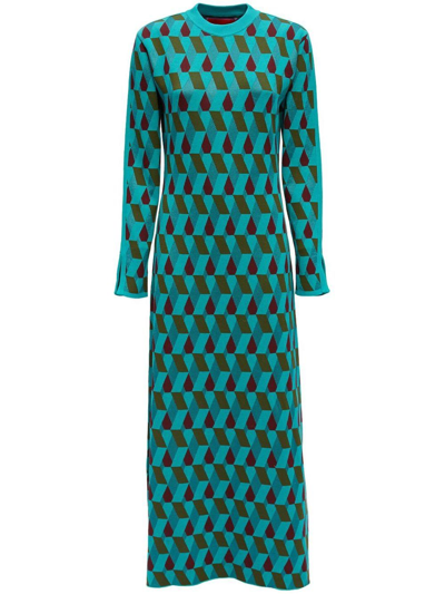 La Doublej Edition 31 Knit Long-sleeve Maxi Dress In Azzurro / Militare / Bordeaux
